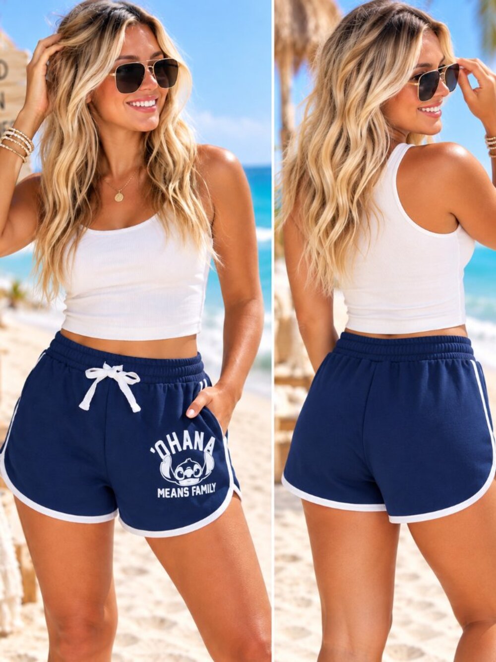 Disney Stitch women’s shorts featuring an “Ohana Means Family" shorts